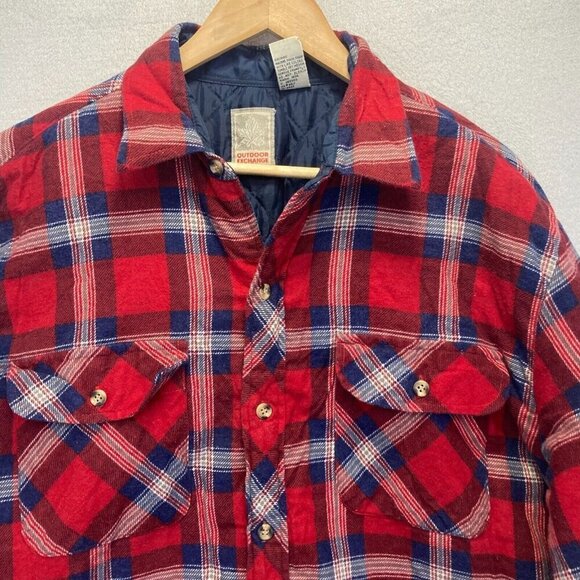 VTG 90s Outdoor Exchange Flannel Shacket Jacket Mens Medium M Plaid Quilted Red - Picture 8 of 16